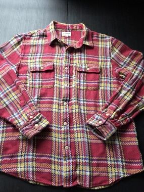 Lucky Brand Mens Knitted Shirt Jacket Long Sleeve Button Red Yellow Size Large